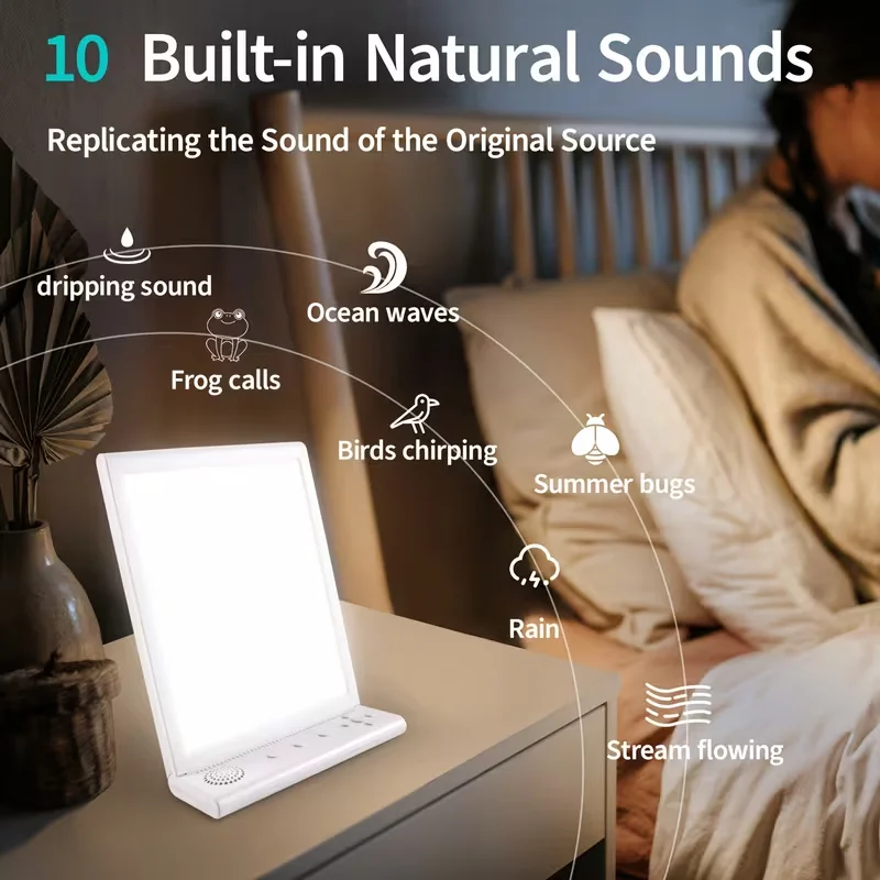 

SAD Relax Daylight Lamp - UV-Free Natural Sunlight Light with 3 Color Temperatures, 6 Timer Functions & 10 White Noise Options