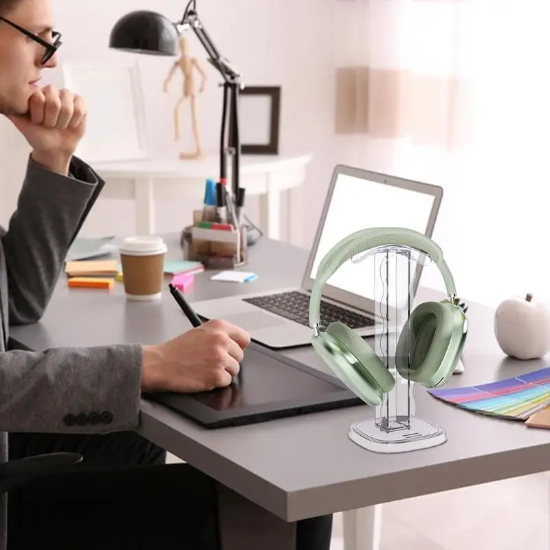 سماعات سطح المكتب حامل مكتب سماعة شماعات مع فراشة طباعة سماعة المشبك اكسسوارات الكمبيوتر واضح سماعة حامل