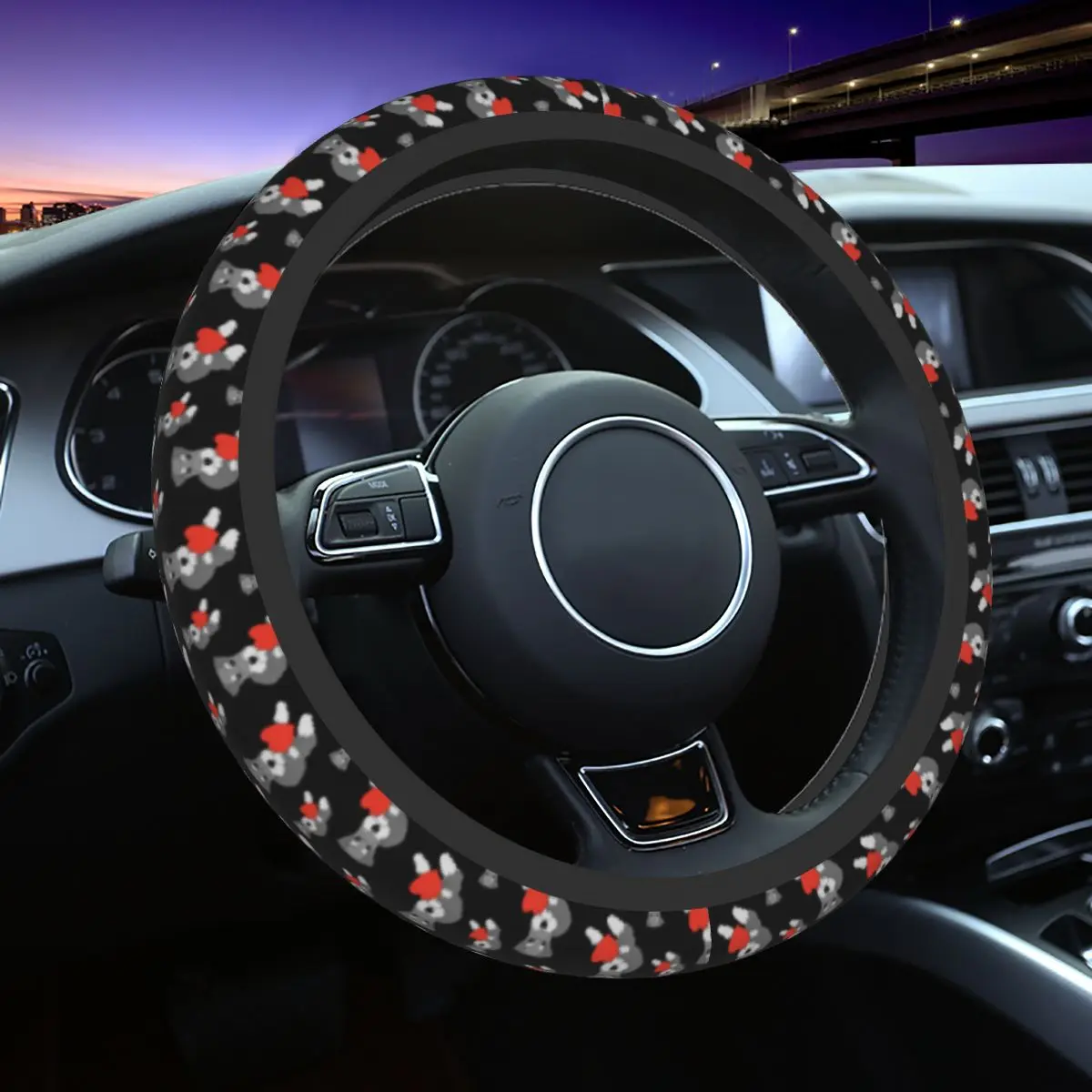 37-38 Car Steering Wheel Cover Cute Schnauzer Dog Animal Soft Auto Decoration Colorful Steering-Wheel Accessories