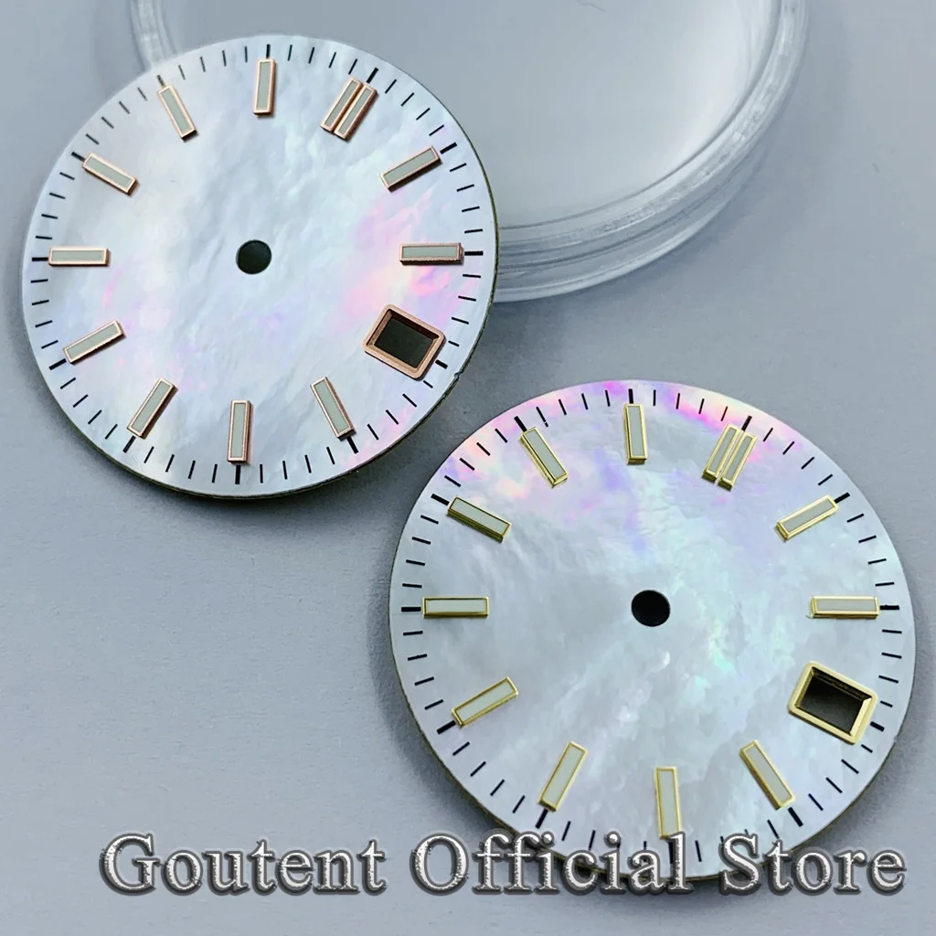 Goutent 28.5mm Watch Dial Fit NH34 NH35 Automatic Movement Calendar Window Fit 3 O'Clock Crown 3.8 O'Clock Crown Green Luminous