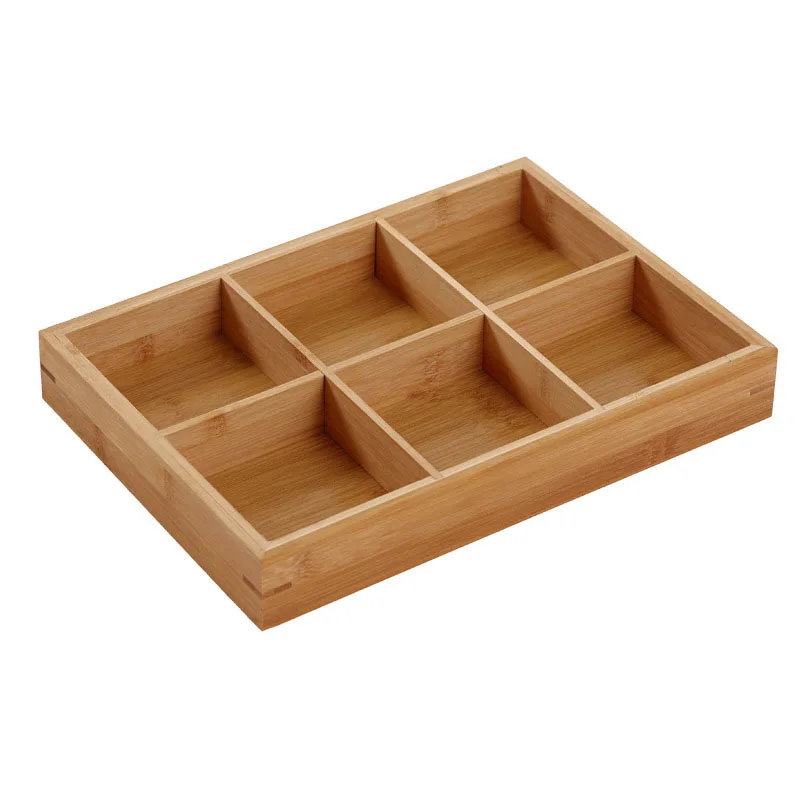 

E2 Divided Wooden Tray Dish Multi Compartments Serving Tray Fruit Bowl Hot Pot Restaurants Tableware Sushi Plate 6 Compartments