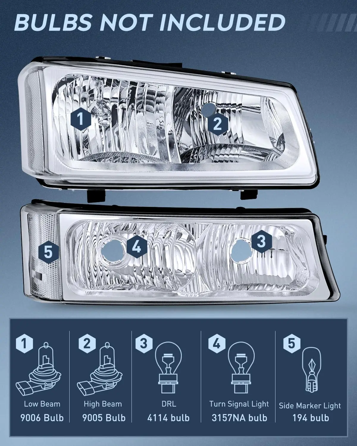 Nilight Headlight Assembly for 2003 2004 2005 2006 Chevy Silverado Avalanche 1500 1500HD 2500 2500HD 3500 Chevrolet Pickup Replacement Headlamp Housing Bumper Lamp Set, OE Style Front Headlight Replacement for Chevy Truck Night Driving