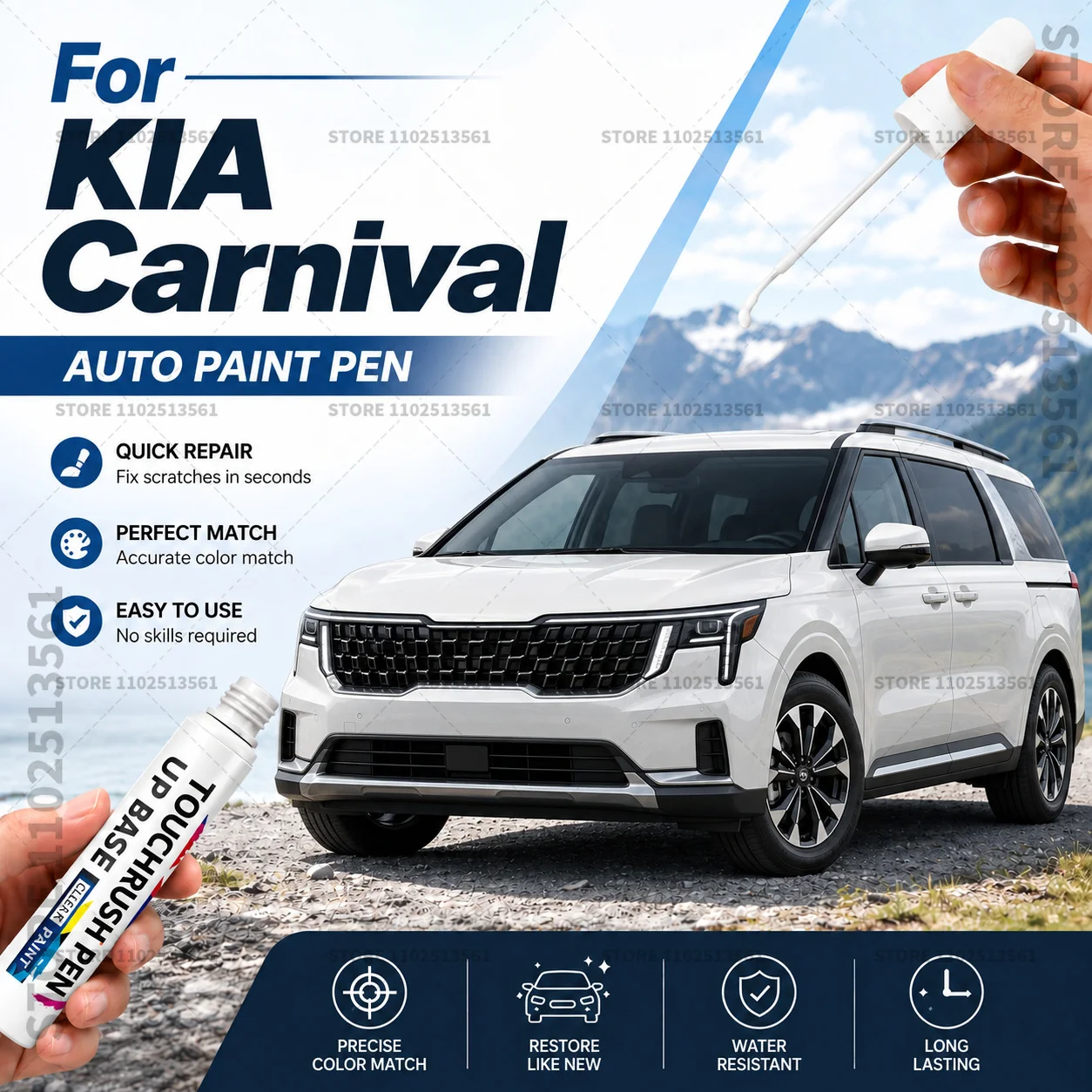 For KIA Carnival Car Touch Up Paint Pen for Minor Scratches Repair Waterproof Paint Marker Auto Body Repair Accessories White