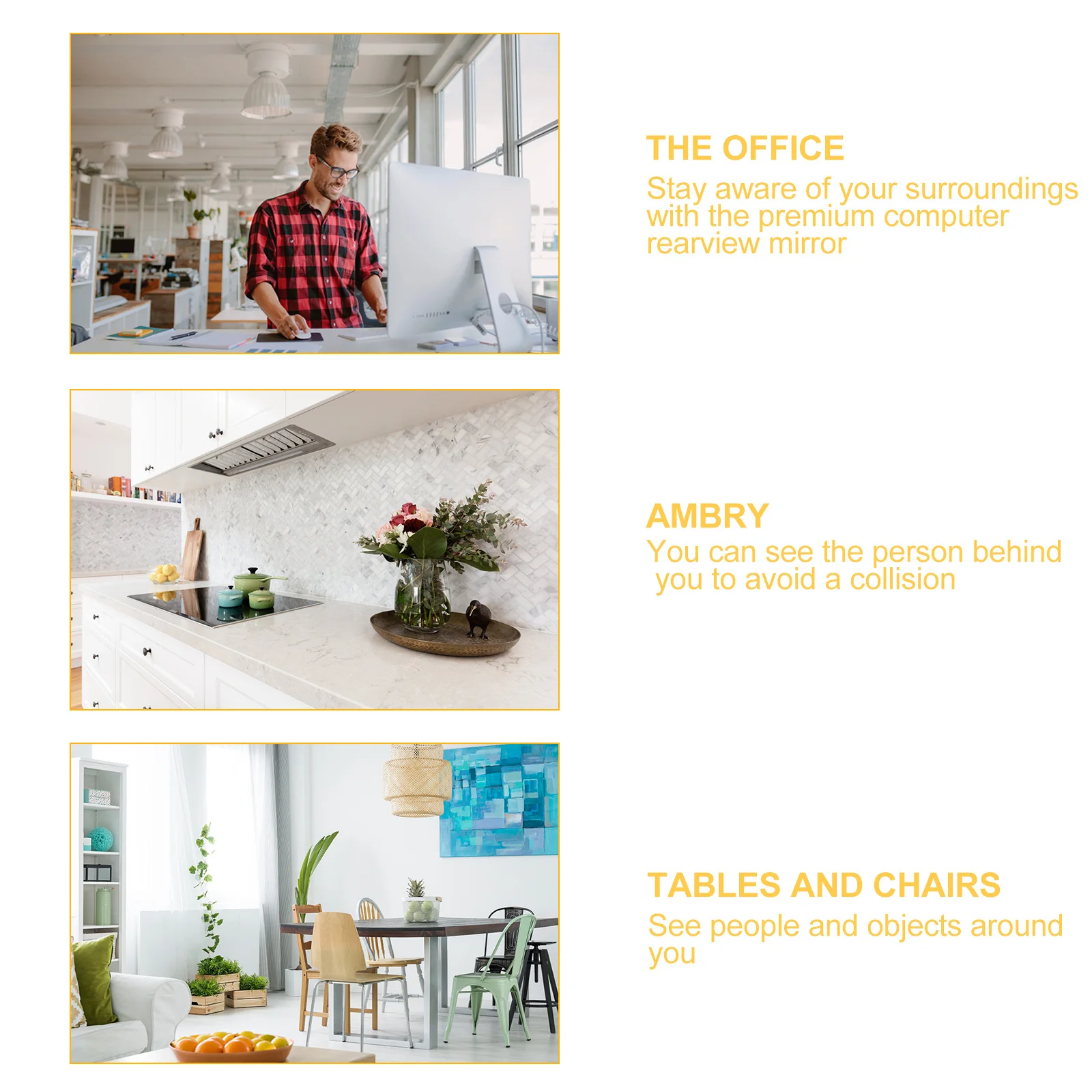 

Computer Rearview Mirror For Office Desk Cabinet Screen Mount Portable Surveillance Mirror For Workstation Car Backseat Viewing