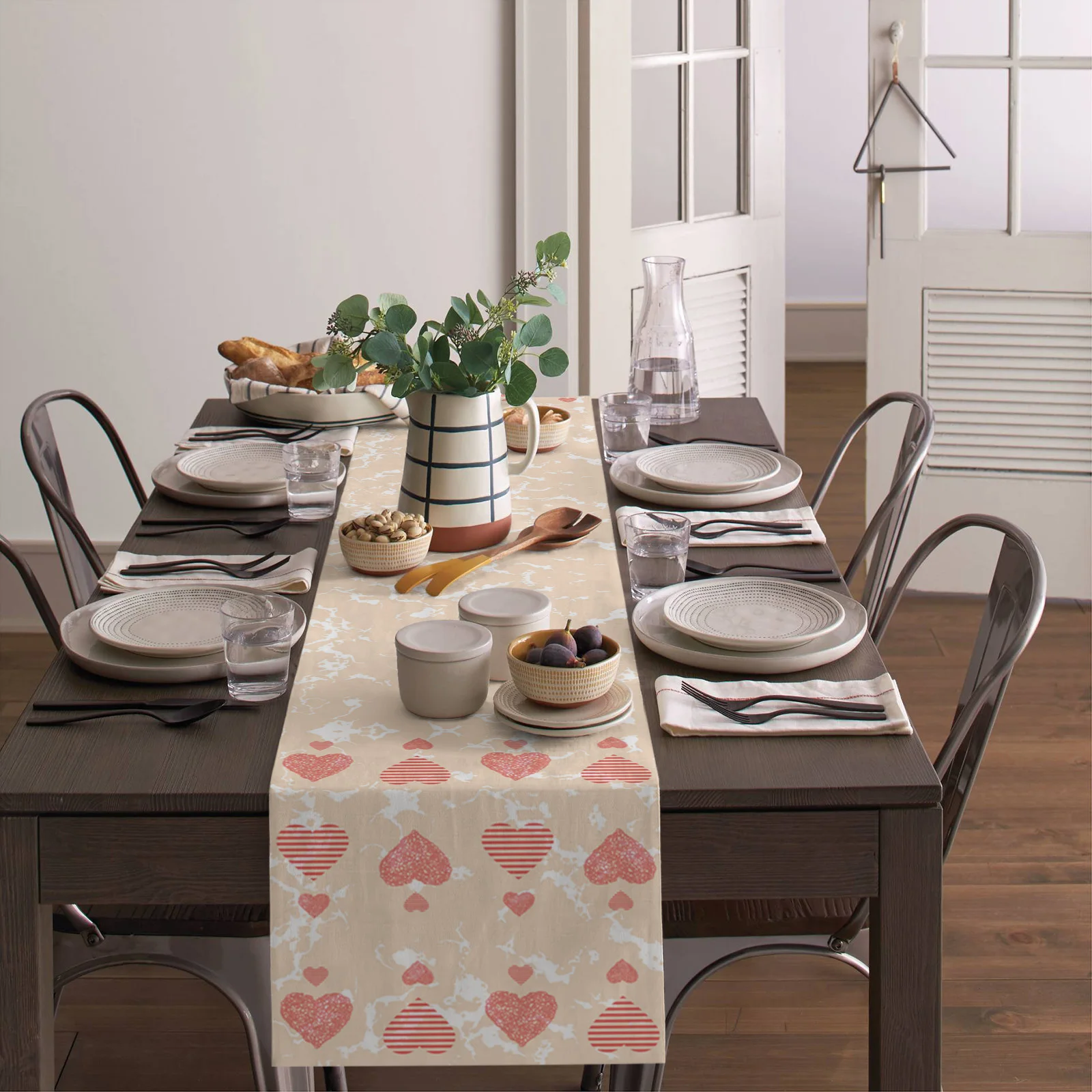 

Red Love Heart Symbols Table Runner Wedding Decor Table Runner Holiday Dining Table Decor Linen Tablecloth