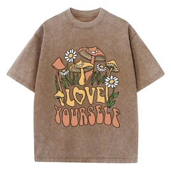 Love Yourself Print Female Distress T Shirt Summer Casual Tshirt Street Hip Hop Washed Tops Fashion Comfortable New Tee Women