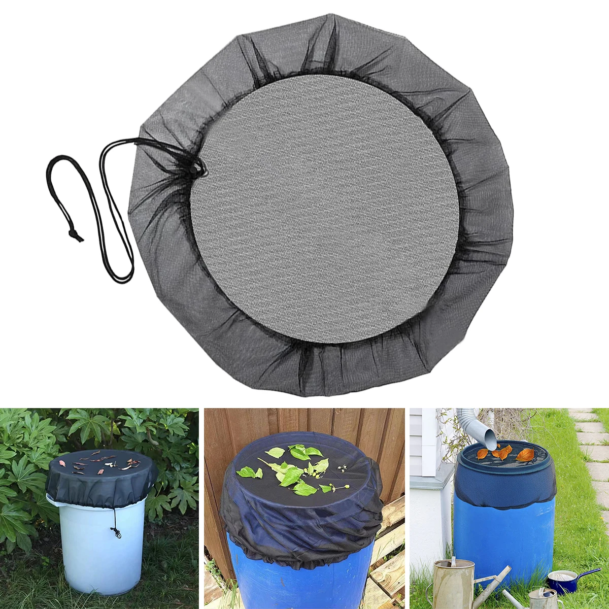 2024 New 60cm Mesh Cover Netting Rain Barrels Water Collection Buckets Tank Raindrop Harvesting Garden Filter Insect Net Bag