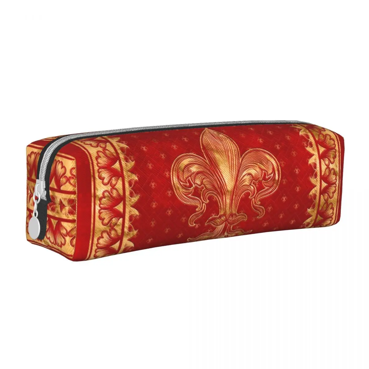 Flor-De-lis Ornamento Lápis Casos, Cute Pen Bag, Grande Capacidade, Material Escolar, Presente de luxo, Vermelho