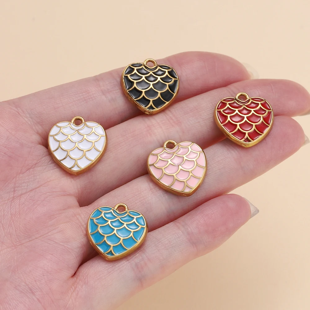 จี้รูปหัวใจเคลือบสีสันสดใส ทำจากสแตนเลส 2 ชิ้น/แพ็ค สำหรับทำสร้อยคอ สร้อยข้อมือ และเครื่องประดับ