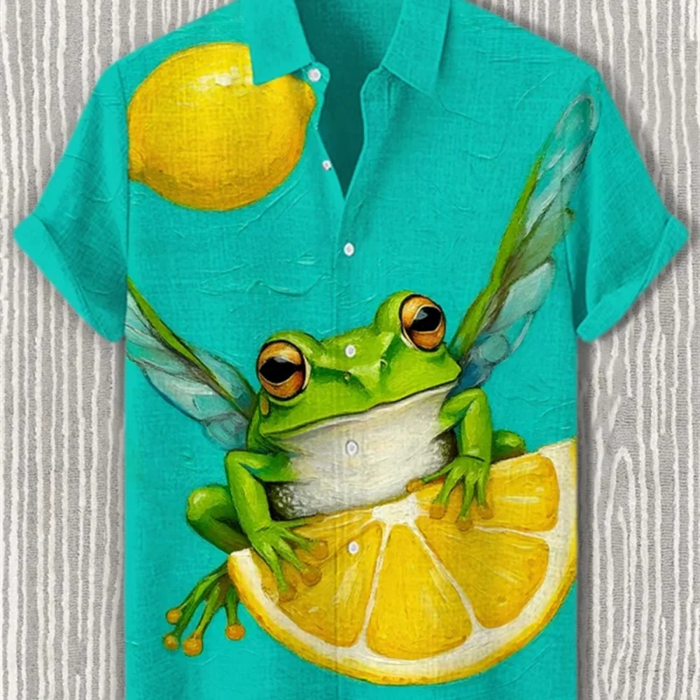 

Men's Summer Casual Classic Lapel Short Sleeve Single Breasted Linen Printed Shirt Street Fashion Social Party Top