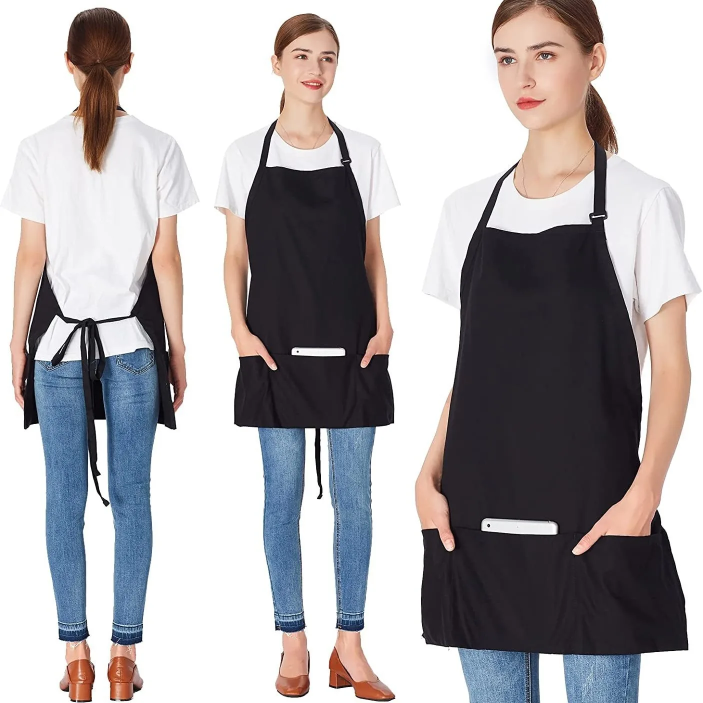 

Embroidery Kitchen Unisex Waiter Cooking Restaurant Pocket Adjustable Hanging Neck Nail Shop Beauty Salon Apron