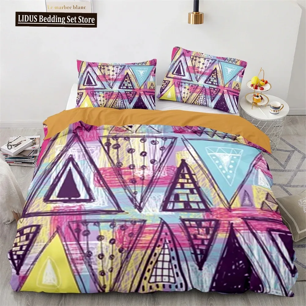 Tribal Duvet Cover Set Secret Tribe Pattern In Bohemian Style Decorative Polyester Bedding Set With Pillowcase King Queen Size