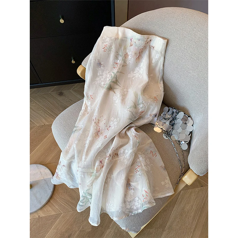 

New Chinese Style Ink Painting Swing-Dyed Half Skirt Female Summer 2024 High Waist Thin Gentle Temperament Y2k Fishtail Skirt