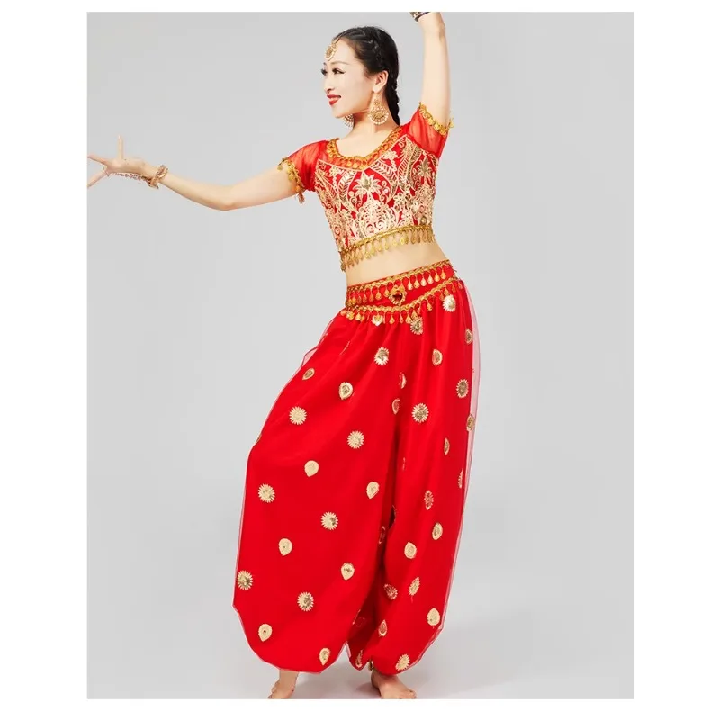 Vêtements de danse indienne personnalisés, ensemble de pantalons, bandeau brodé en dentelle avec pompon, costume de spectacle de danse du ventre sur scène pour réunion annuelle