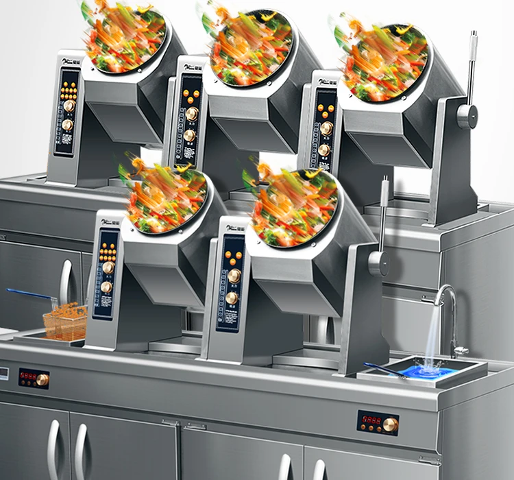 Commercial cooking machine intelligent cooking robot rice frying machine large electromagnetic oven full-automatic drum frying