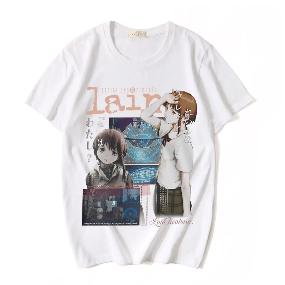 Manga TV Serial Experiments Lain T-Shirt Anime Girl Sci Fi Men\'s Women\'s Short Sleeve Oversized T-Shirts Streetwear