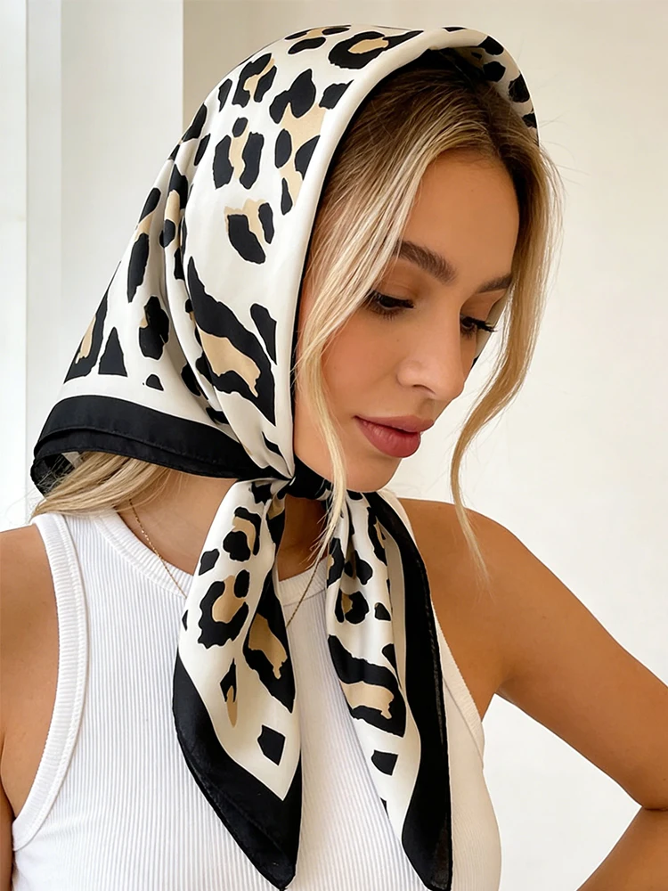 1pcs 70cm Retro Leopard Print Silk Scarf Women Imitation Silk Fashion Versatile Headwear Bag Accessories Clothing Square Scarf