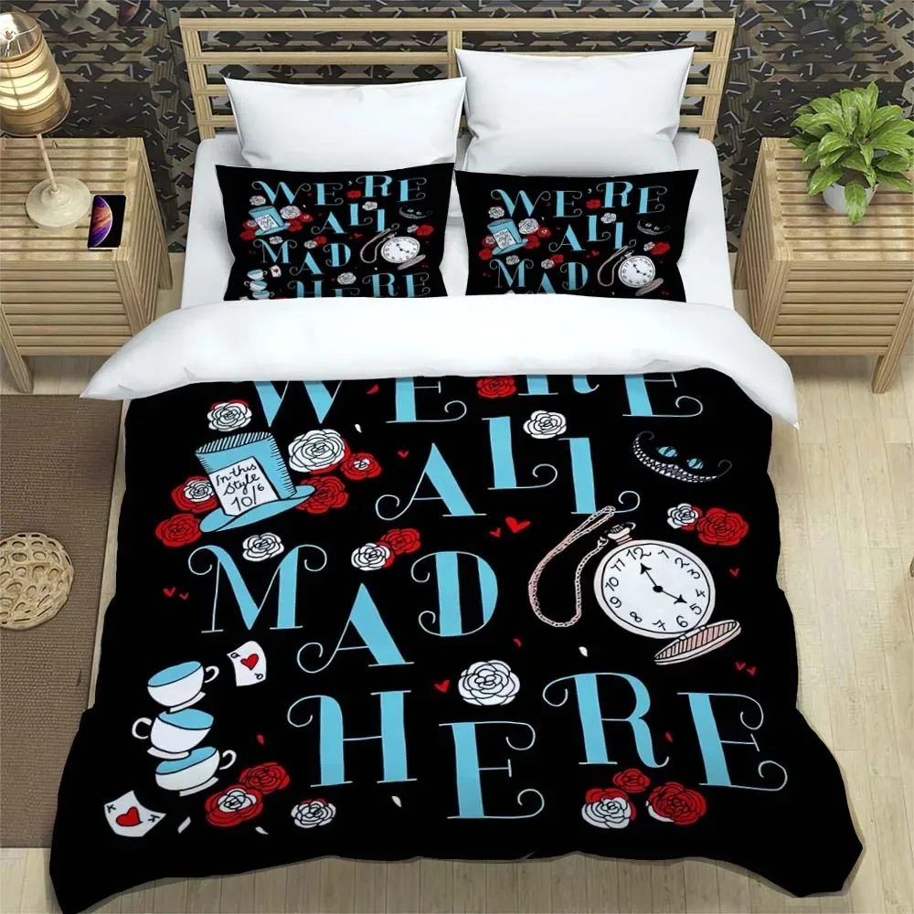 Alice in Wonderland Bedding Set Cartoon 3 Pieces Set Bed Set King Size Pillowcase Kid Adult Bed Cover Bedroom Bed Set