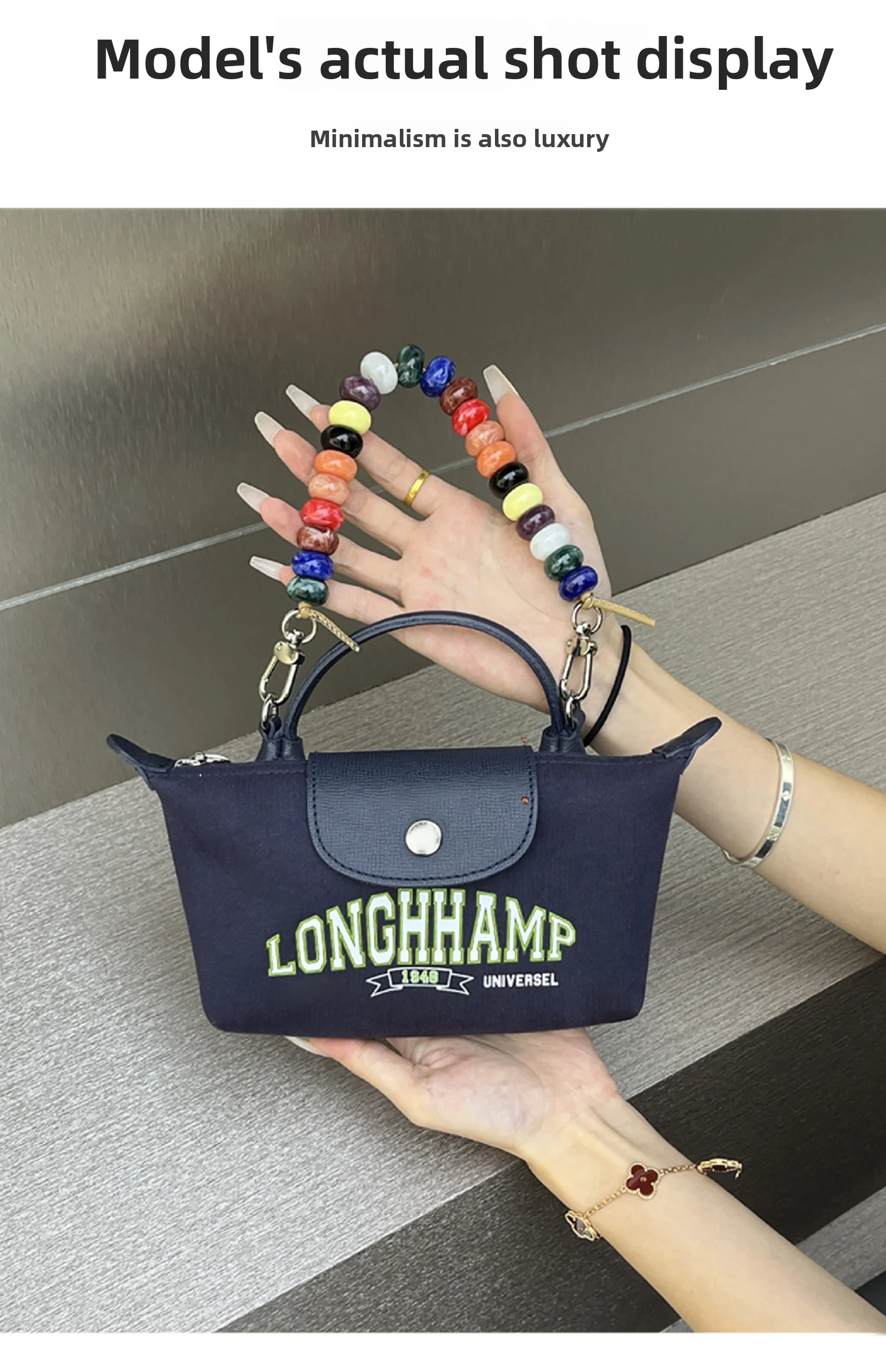 Colored Beading Bag Handle For Longchamp Mini Pearl Chain Bag Strap Shoulder Strap Bag Decoration Bag Replacement Accessories
