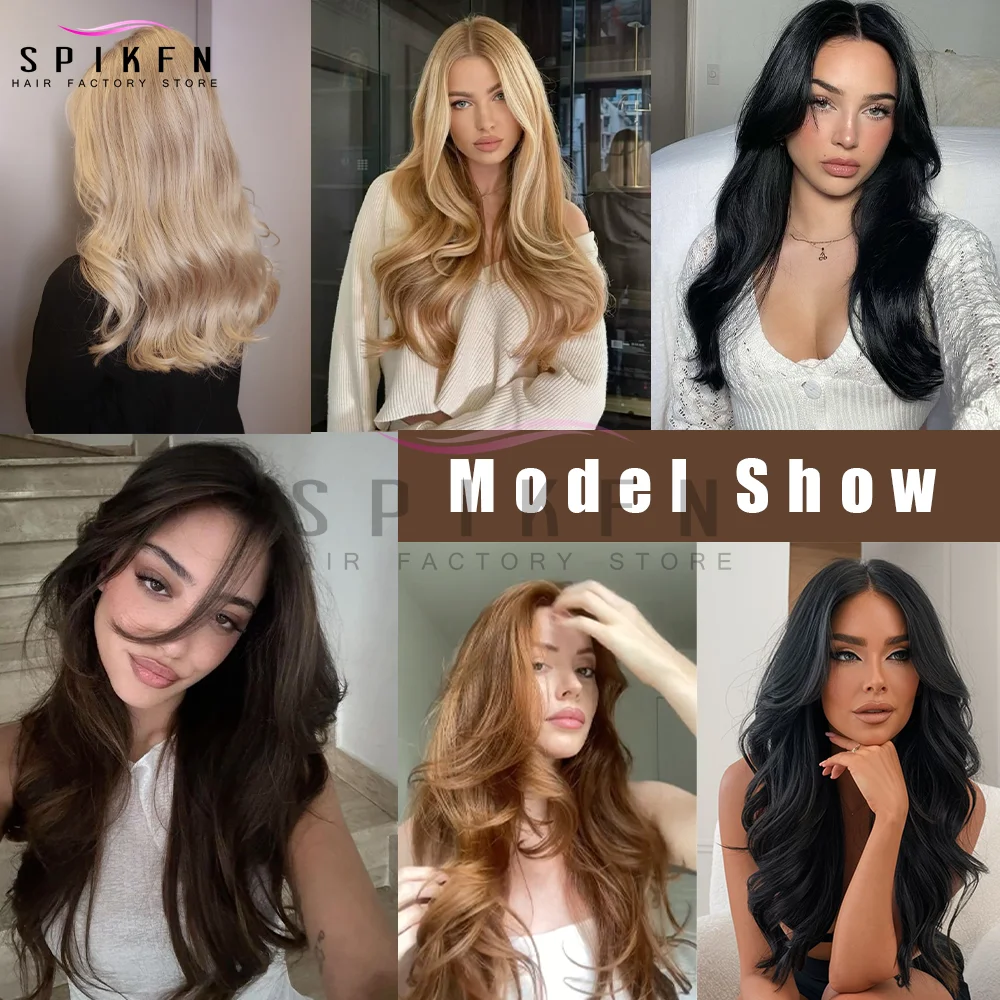 SPIKFN-mechones de pelo de trama de piel sintética de 12 "-20", tejidos destacados, trama de cabello humano virgen marrón oscuro para mujeres sin cinta