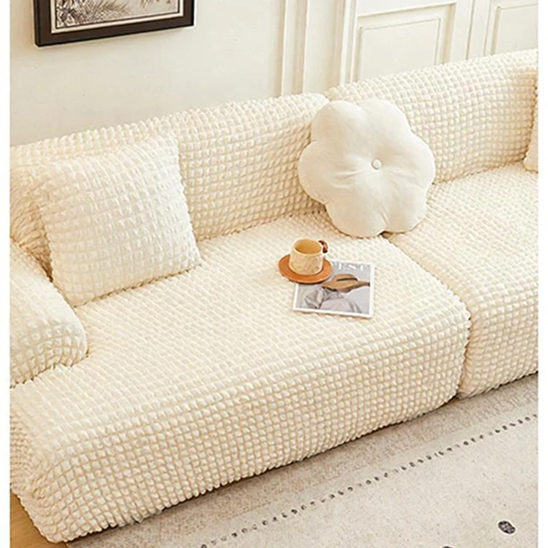 Bubble Elastic Sofa Cover All-in-One Seersucker Sofa Seat Cushion Cover Anti-Slip Durable Furniture Protector Pets Friendly