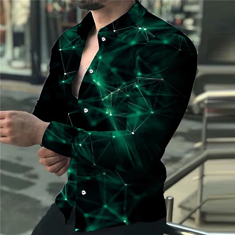 Camisa informal de manga larga para hombre, camisa elegante y fresca con hermoso patrón de cielo estrellado e impresión digital 3D