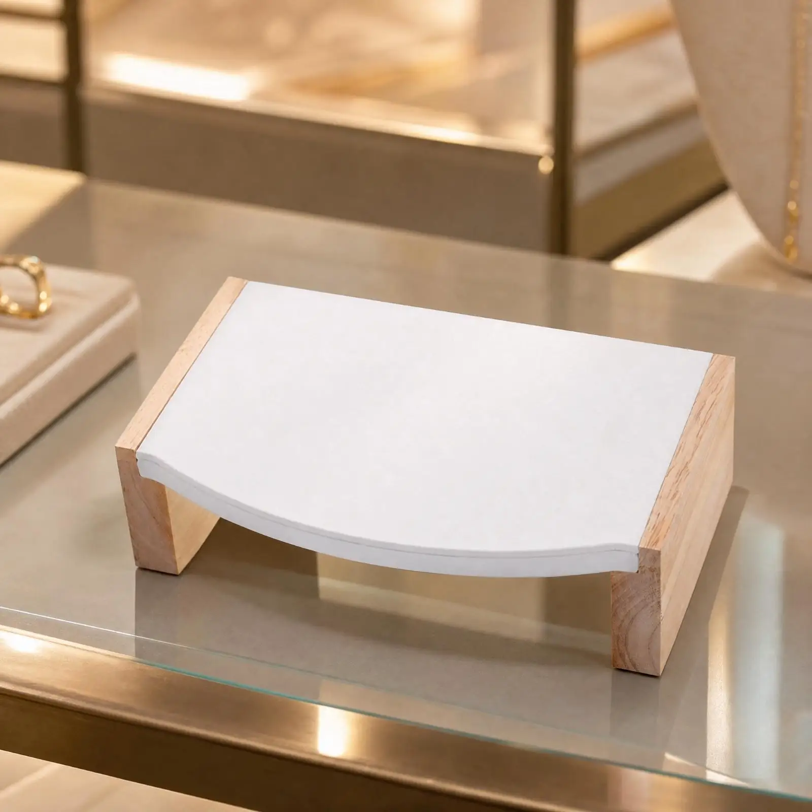 Shop Display Stand Leather Wood Jewelry Riser for Countertop Showcase Organizer Necklace Bracelet Ring Retail Presentation