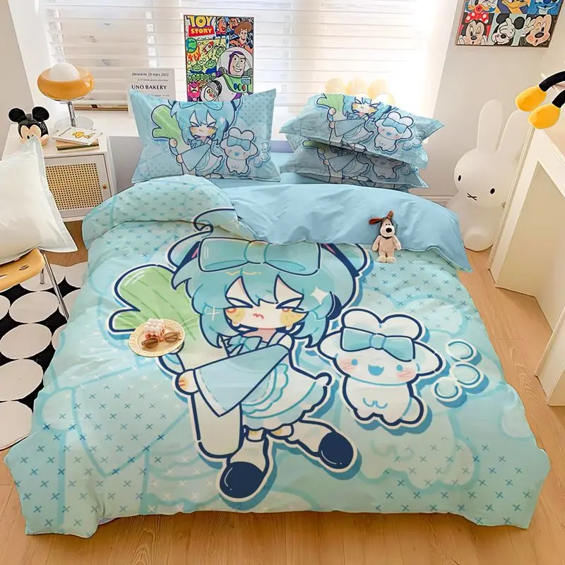 

Hatsune Miku Cartoon Animation Bedding Set Single Quilt Cover Adult Children's Bedroom Four-piece Gift Kawaii New Style