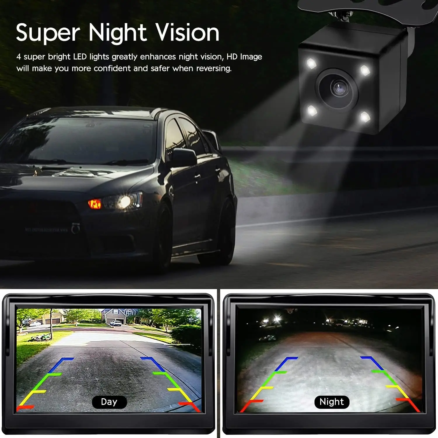 Vanxse 4.3 Polegada carro dobrável monitor veículo vista traseira reversa backup carro câmera led sistema de estacionamento vídeo fácil instalação