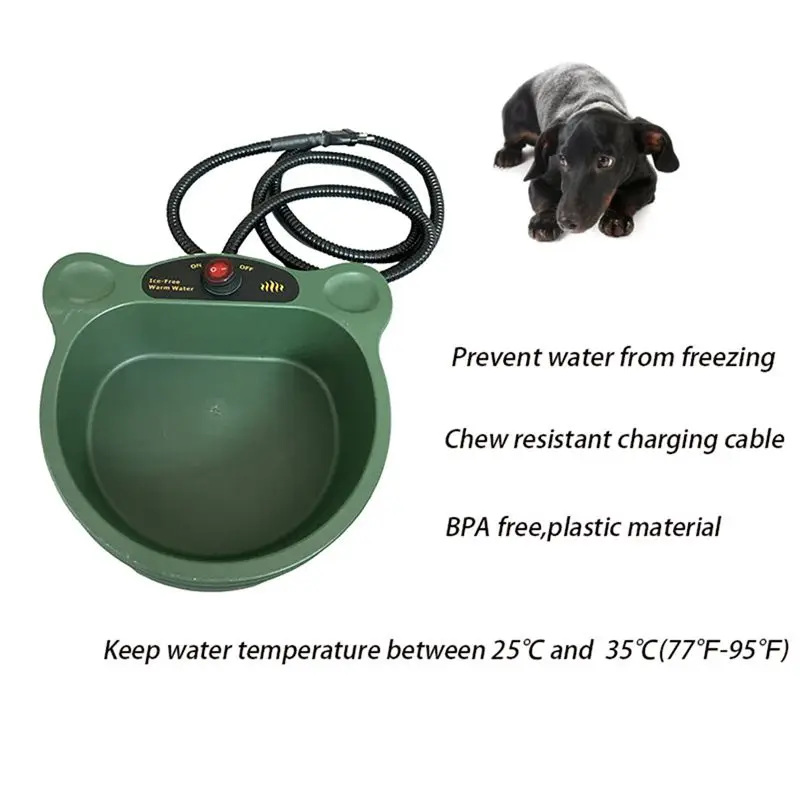ABKS-Heated Water Bowl For Dogs, Non-Freezing Outdoor Heated Dog Bowl, Winter Heated Pet Bowl For Cats, Chickens EU Plug 21X20x8