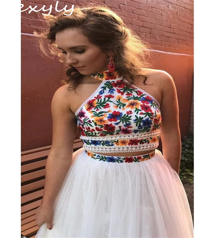 Sexy Boho Mexican Wedding Dress Two Pieces Vintage Aesthetic Gatsby Bohemian Beach Bride Dress Open Back Tulle Bridal Customized