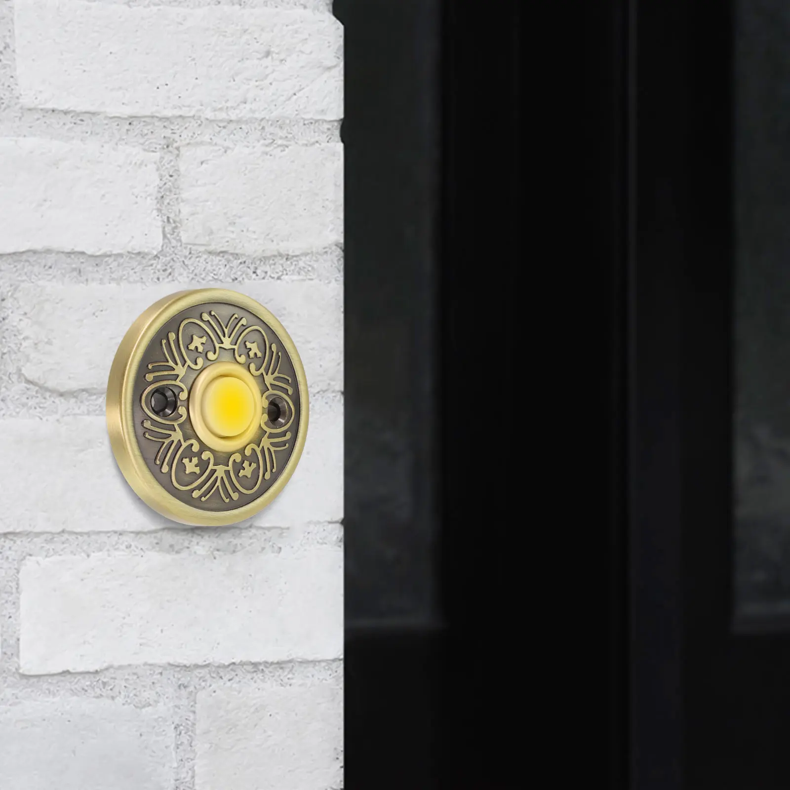 Metal Doorbell Push Button Antique Bronze Wired Lighted -Up LED Doorbell Button Round Wall Mounted Doorbell Switch Hardware