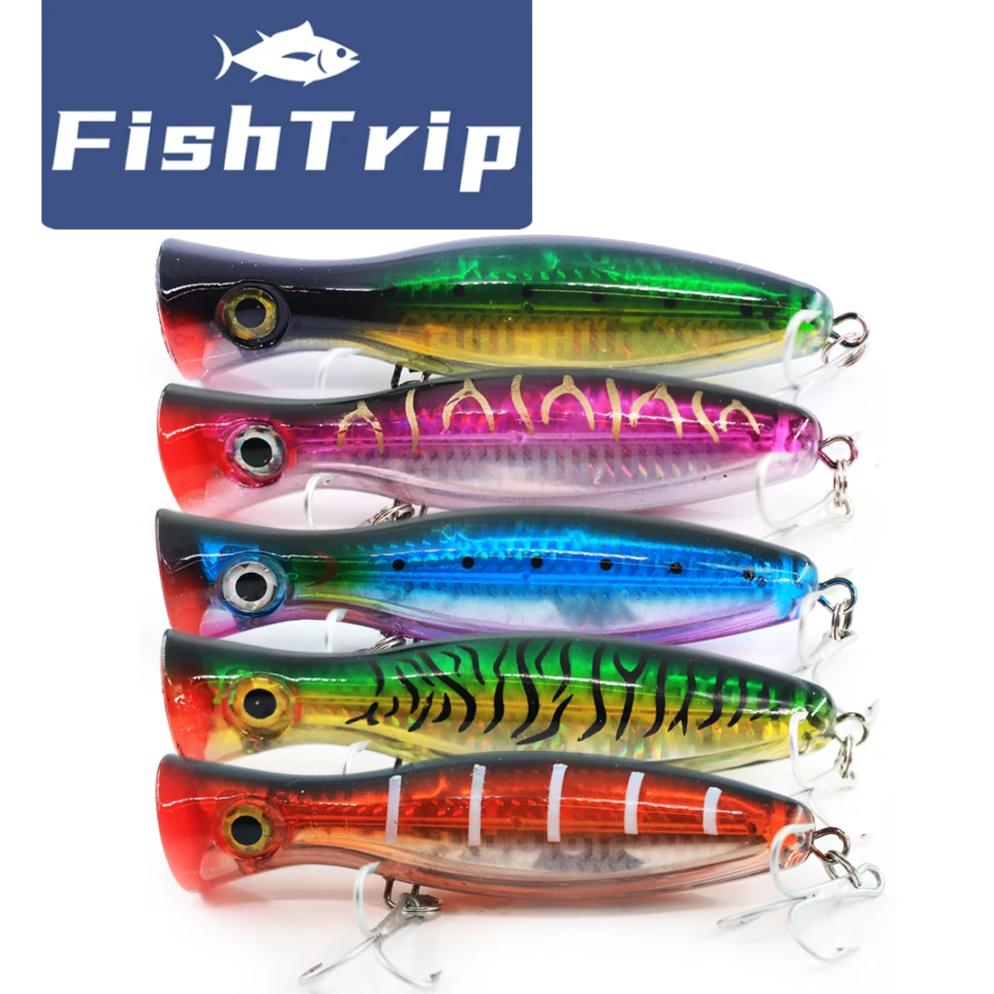 FishTrip 13cm/43g Big Popper Lure Topwater Lure Iscas de pesca Isca dura para baixo, truta, pique do norte