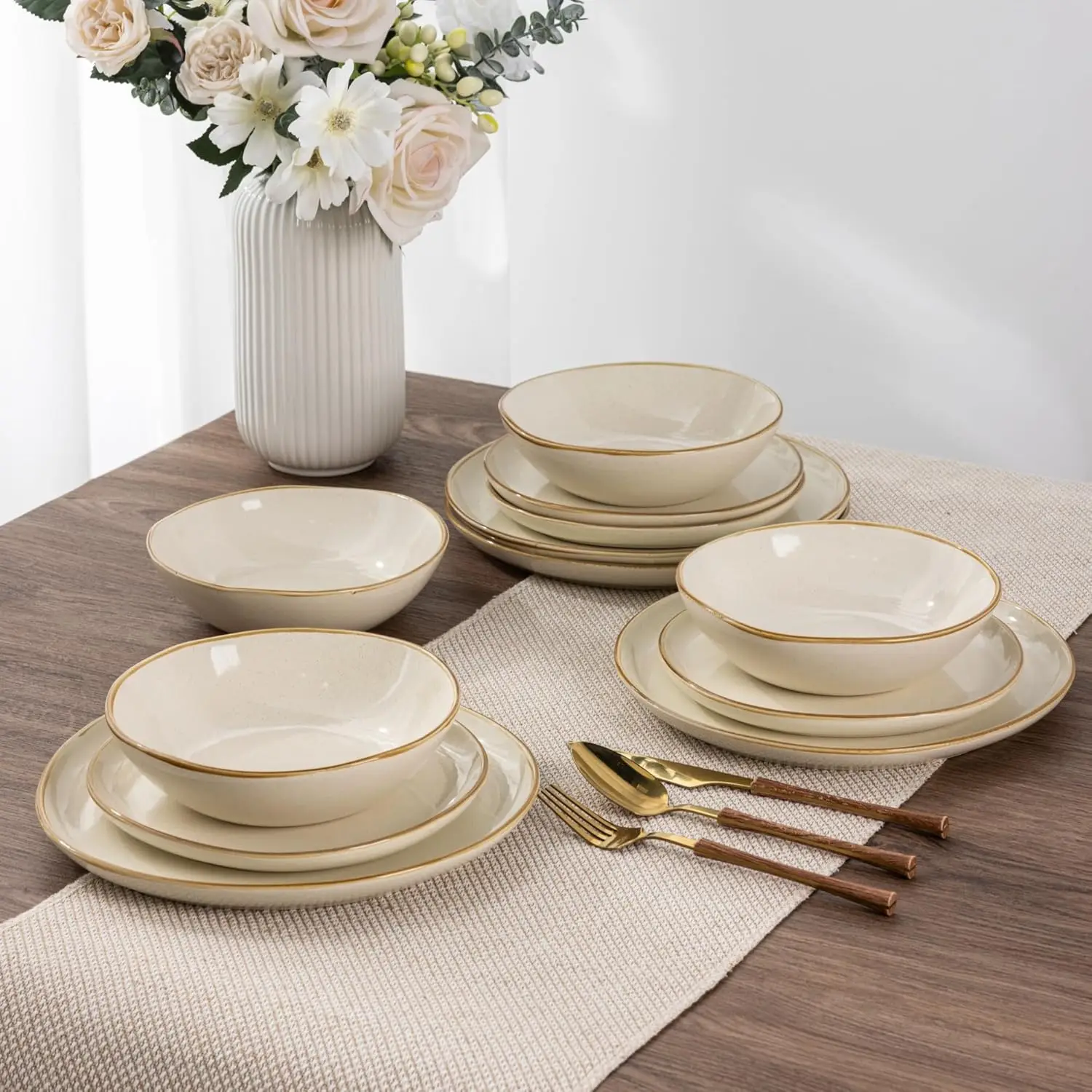 

Ceramic Dinnerware Sets,Handmade Reactive Glaze Stoneware Plates and Bowls Set,Highly Chip and Crack Resistant | Dishwasher