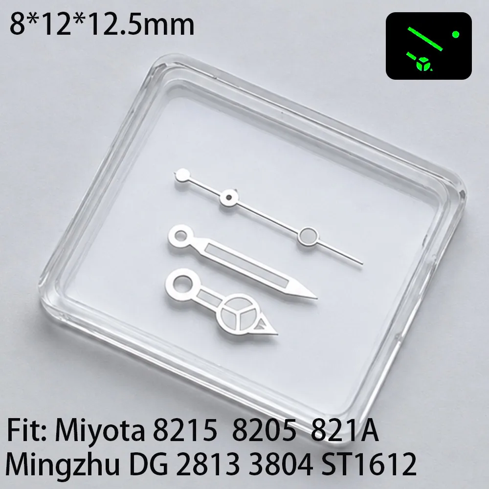 12,5 mm silberne Uhrzeiger, blau und grün, grün leuchtend, passend für NH35 NH36 M8205 8215 821A DG 2813 3804 ETA 2824 2836 Uhrwerk – Detail 3