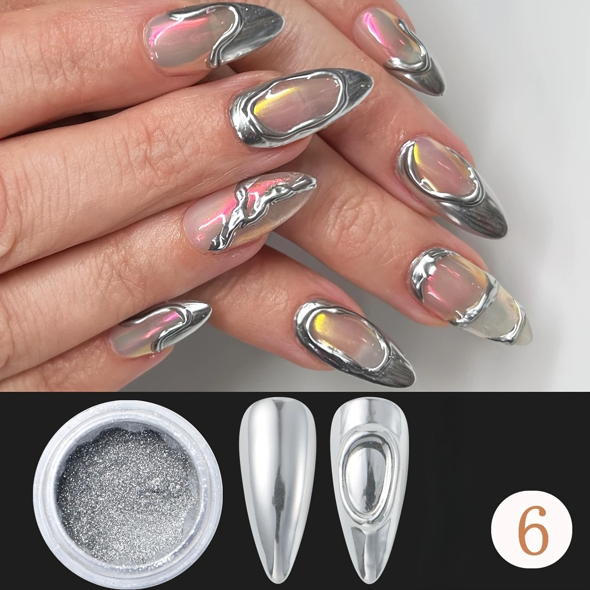 1/6 لون كروم مسحوق الأظافر ذهبي فضي مشرق تأثير معدني مسحوق الكروم للأظافر ، مرآة ثلاثية الأبعاد بريق الغبار كي