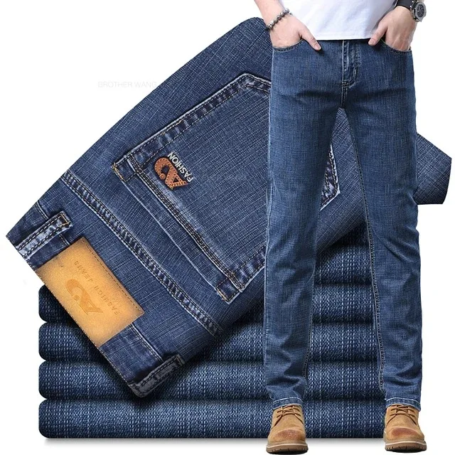 High Quality Spring Autumn Men's Slim Jeans Stylish Casual Stretch Fabric Denim Pants Classic Trousers Smoke Gray Plus Size 40