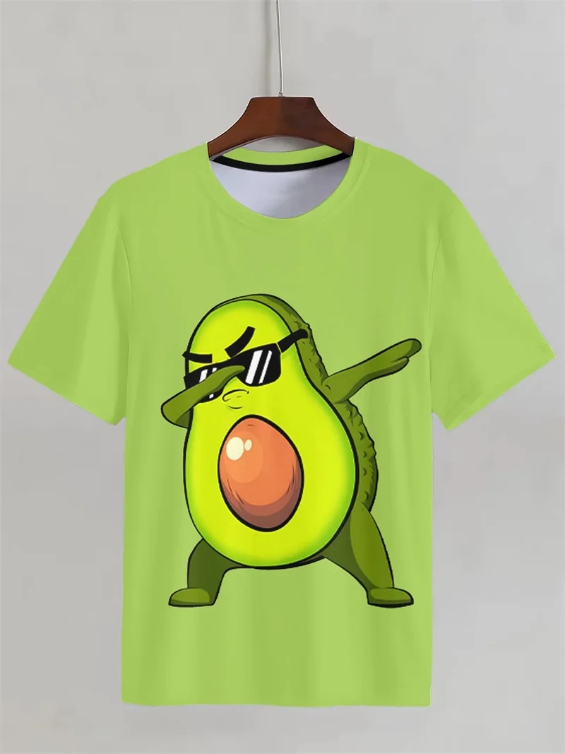 Fashion Avocado Cartoon Print Short-sleeve T-shirt Casual Round Neck Comfortable Summer Daily Top