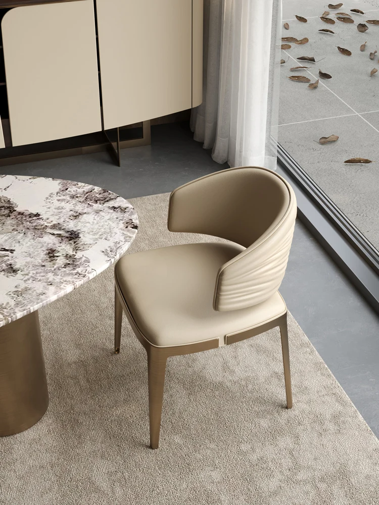 

02 Italian minimalist dining chair home modern high-end 2025 light luxury backrest chair leather high-end