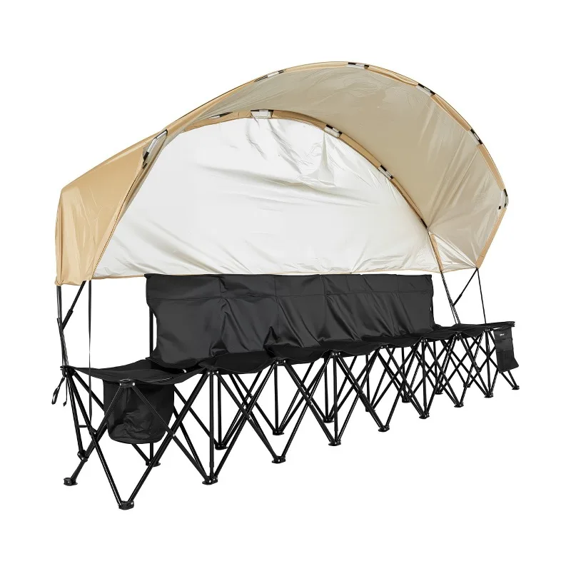 Camping Furnishings Folding Chair Sport 6 Seat Sideline Bench with Sidebag Carry Bag Sunshade