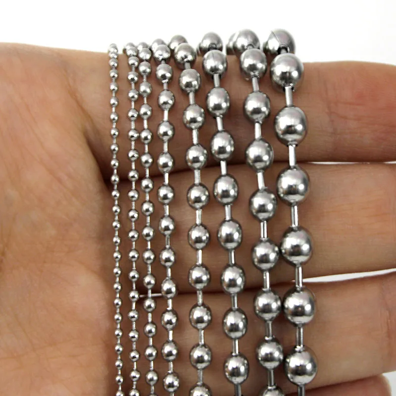 2-5Meter/Lot Stainless Steel Ball Chain Necklaces Making with 20Pcs Clasp Connectors / for Keychain DIY Jewelry Making Wholesale