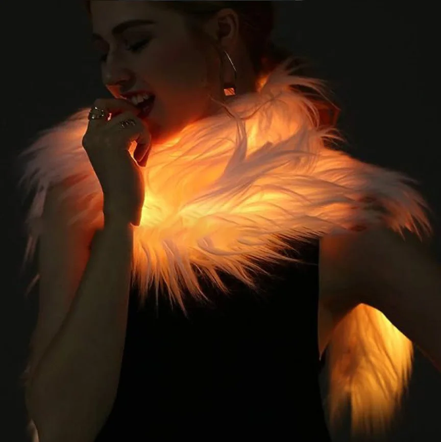 1 قطعة تضيء فو الفراء بواس RGB Led وامض فروي وشاح ل الهذيان الرقص زي حفلة الهالوين عيد الميلاد الديكور الأبيض