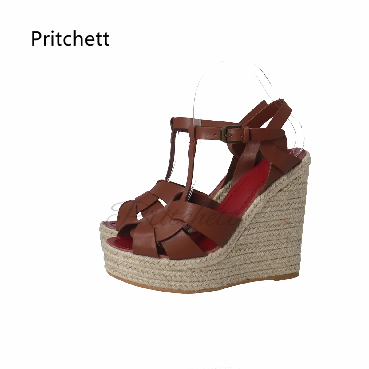 Skórzane splecione espadryle sandały na koturnie z wysokim obcasem obcasy damskie klamry letnie buty luksusowy Design niestandardowy kolor