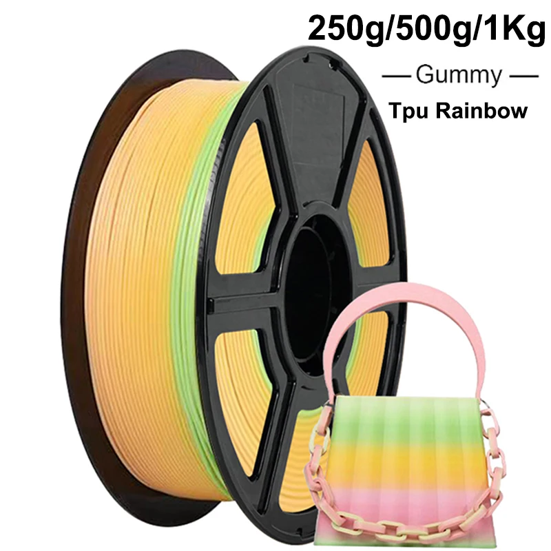 

1.75mm TPU Rainbow gummy Flexible Filament 250g 500g 1Kg 3D Printer Filament Printing Roll FlexMaterials Rainbow gummy