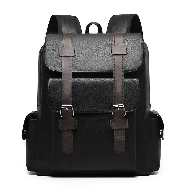 Mochila para hombre, de cuero sintético, de gran tamaño, con compartimento para portátil, mochila para adolescentes, mochila escolar negra para niños, mochila marrón.