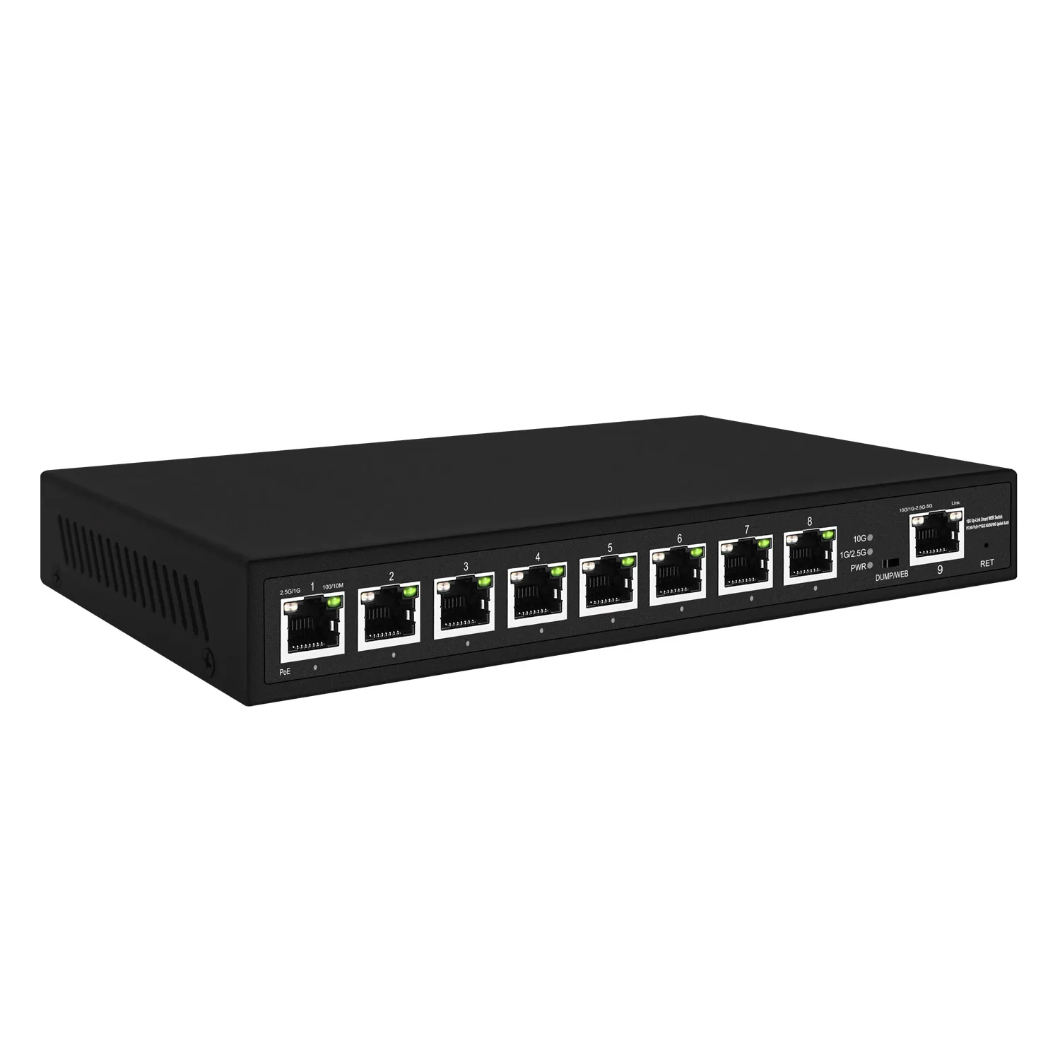 Collegamento uplink completo 10Gbe RJ45 Switch POE multi-gigabit a 8 porte da 2,5 Gbe gestito tramite Web
