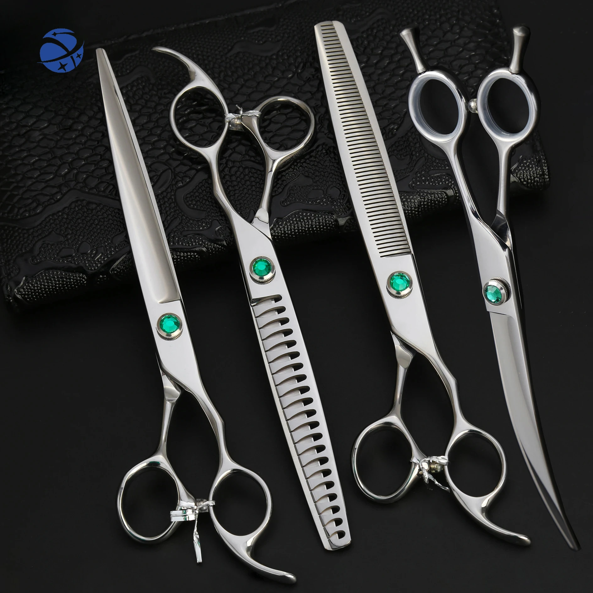 

8inch Pet Grooming Scissors Set of 4 Curved Thinning Chunker Cutting Professional Dog Grooming Scissors Set