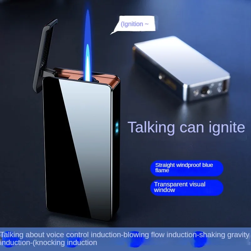 2023 New Voice Controlled Switch Lighter, Gas Electric Dual Fire Windproof Lighter, Can Add Gas Repeatedly, A Gift for Men