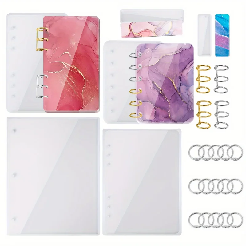 

Формы для эпоксидной смолы и силикона для обложек блокнотов формата А4, а также форматов А5, А6, А7, для закладок, набор из 25 колец для переплета на кольцах, инструмент для литья, для рукоделия