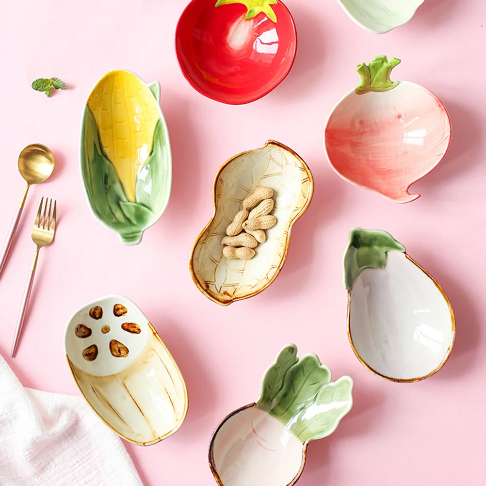 

Japanese Style Ceramic Dessert Bowl Lovely Eggplant Shape Snack Platter Fruit Salad Plate Dish for Family Gatherings Parties